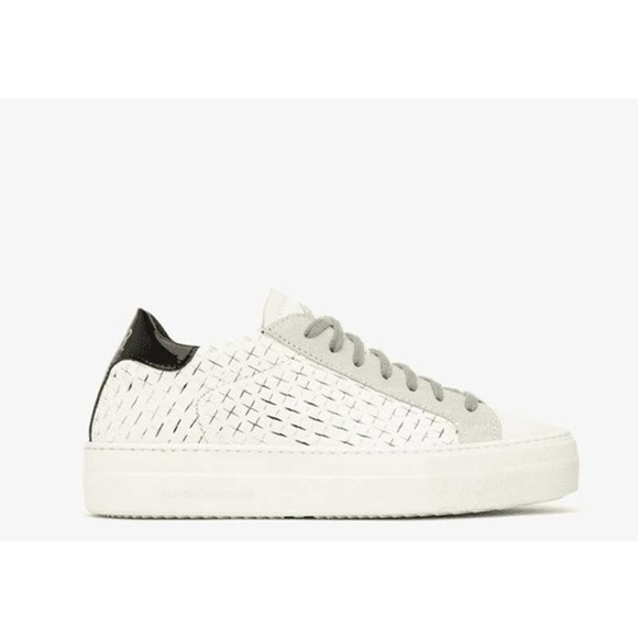 P448 THEA OVERLOAD White Leather Low Top. Perforated w/Black Trim Sneaker US 7 - Picture 1 of 8